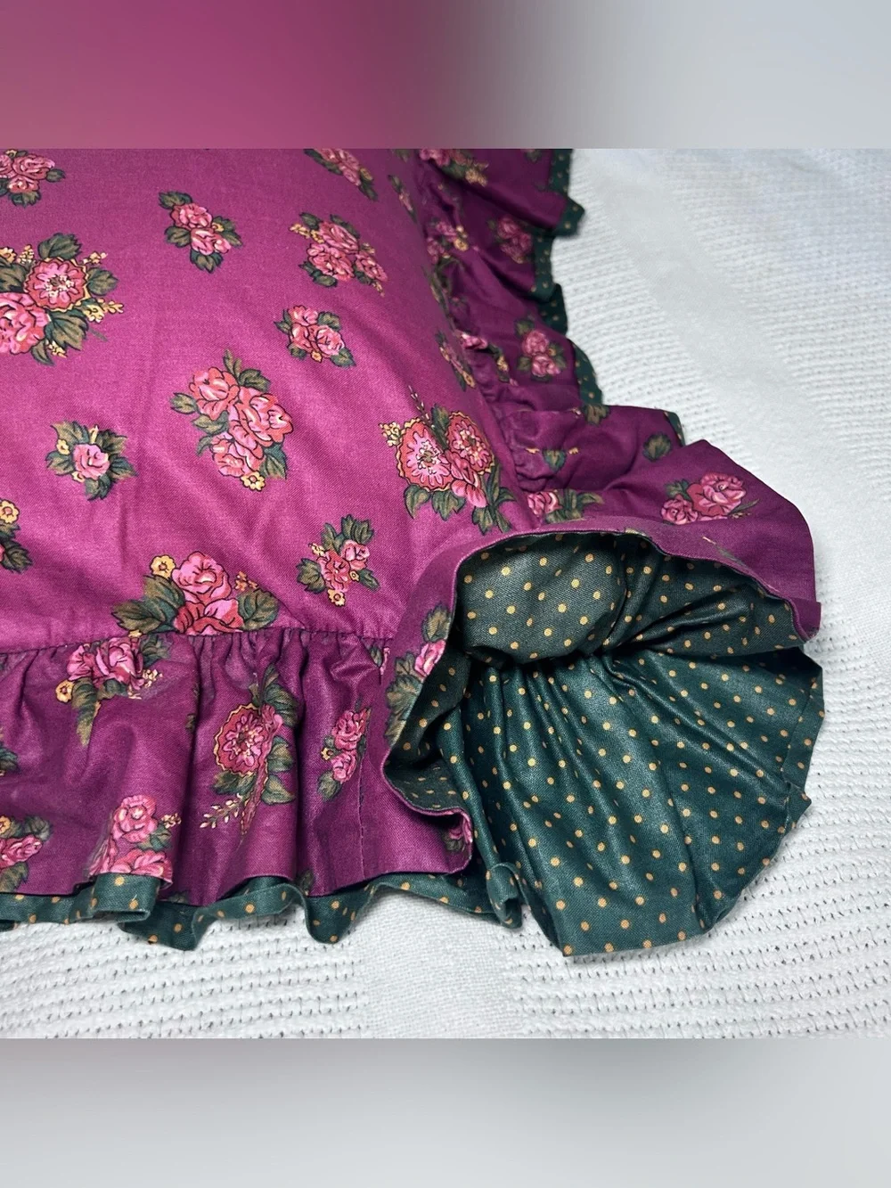 Mom’s Favorite Rose Green Polka Dot Handmade Double Sided Ruffle Throw Pillow
